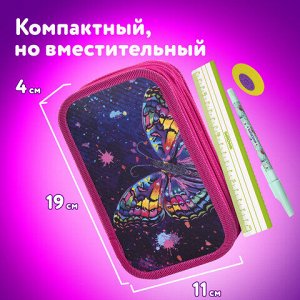 Пенал ЮНЛАНДИЯ, 2 отделения, ламинированный картон, 19х11 см, "Colorful butterfly", 270886