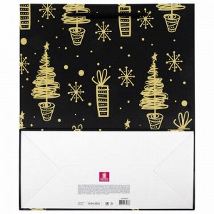 Пакет подарочный (1 штука) новогодний 26x13x32 см, ЗОЛОТАЯ СКАЗКА "Black&amp;Gold", фольга, чёрный, 608236