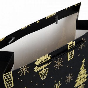 Пакет подарочный (1 штука) новогодний 26x13x32 см, ЗОЛОТАЯ СКАЗКА "Black&amp;Gold", фольга, чёрный, 608236