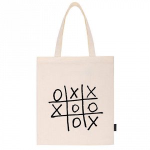 Сумка шоппер BRAUBERG PREMIUM, канвас, 40х35 см, на кнопке, карман, бежевый, "Tic-tac-toe", 271902