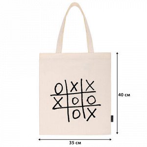 Сумка шоппер BRAUBERG PREMIUM, канвас, 40х35 см, на кнопке, карман, бежевый, "Tic-tac-toe", 271902