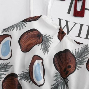 Женская пижама (топ+шортики, цвет белый, принт "кокосы")