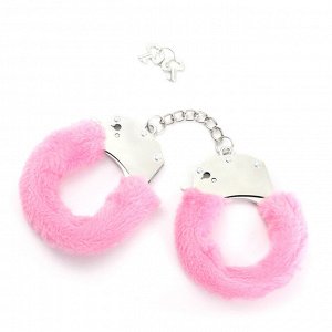 Металлические наручники с мехом, цвет розовый