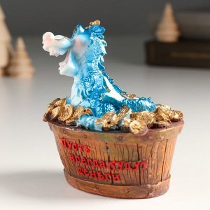 Копилка полистоун "Синий дракон в ванной с монетами" 10,2х7,3х10 см