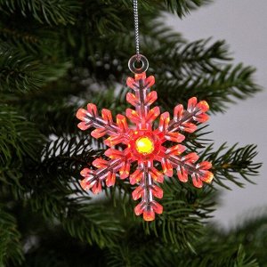 Ёлочная игрушка «Снежинка», 9х8.5х2.8 см, 1 LED, от батареек, свечение мульти (RGB)