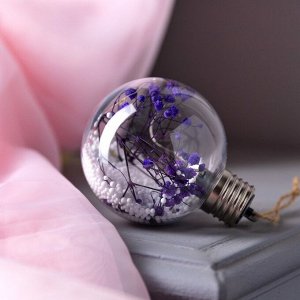 Ёлочный шар «Сиреневые сухоцветы», батарейки, 5 LED, свечение тёплое белое