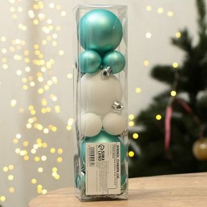 Шары ёлочные новогодние, d=3 и d=6, 15 шт., голубые, белые