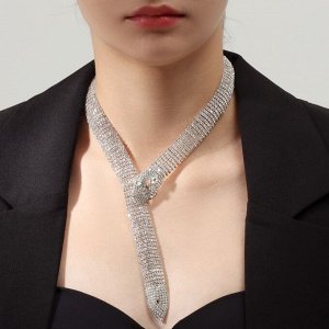 Колье «Лёд» змея, белое в серебре, 40 см