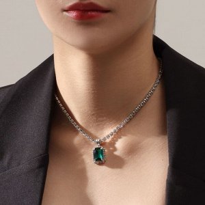 Колье «Драгоценность» квадрат, бело-зелёное в серебре, 36 см