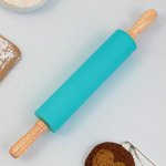 Скалка «Прованс», 31 х 4 см, силикон, дерево, цвет бирюзовый