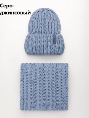 Женский комплект (шапка+шарф) с шерстью на флисе