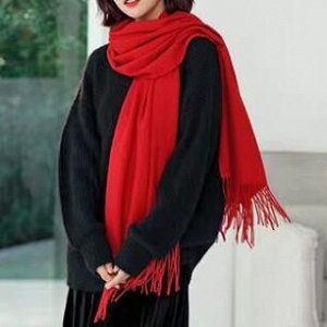 Монохромный шарф имитация кашемира с кисточками по краю