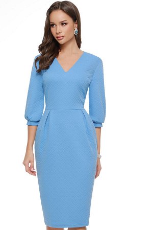 Платье теплое трикотажное голубое с рукавом три четверти