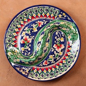 Менажница Риштанская Керамика "Цветы", 32 см, 2-х секционная, синяя