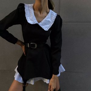 Женское платье с длинным рукавом, комбинированное, цвет черный/белый