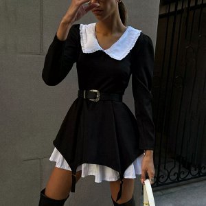 Женское платье с длинным рукавом, комбинированное, цвет черный/белый