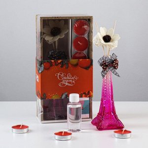 Набор подарочный "Эйфелева башня"(ваза,палочки с декором,свечи,аромамасло)клубника,Новый год