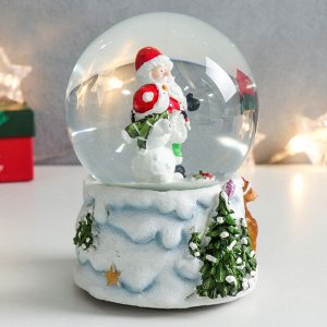 Сувенир полистоун водяной шар музыка "Снеговик и Дед Мороз с оленёнком" 11,5х11,5х14 см