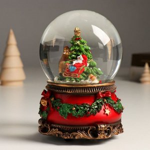 Сувенир полистоун водяной шар музыка механ. "Дед Мороз и волшебные сани" 11,5х11,5х14 см