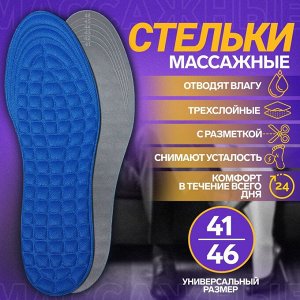 Стельки для обуви, универсальные, массажные, 41-46 р-р, пара, цвет синий