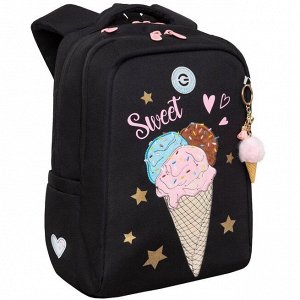 Рюкзак школьный GRIZZLY с карманом для ноутбука 13", двумя отделениями, анатомической спинкой, для девочки черный