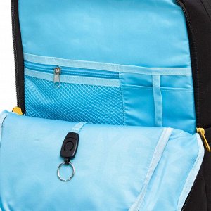 Рюкзак школьный GRIZZLY с карманом для ноутбука 13", двумя отделениями, анатомической спинкой, для девочки черный веселый
