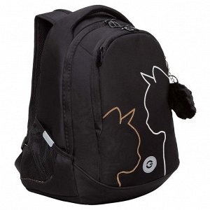 Рюкзак молодежный GRIZZLY с карманом для ноутбука 13", анатомической спинкой, для девочки, женский черный кошки