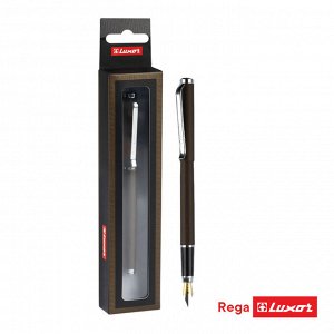 Ручка перьевая Luxor ""Rega"" синяя, 0,8мм, корпус графит/хром, футляр