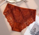 Трусики-слипы эластичные кружевные с высокой посадкой, коричневый