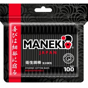 Ватные палочки Maneki Black&White черные 100 штук