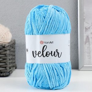 Плюшевая пряжа для вязания спицами, крючком YarnArt, Jeans, Velour, 100% микрополиэстер, 170 м/100 г, (850 яр. голубой)