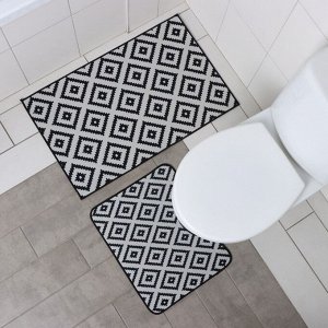 Набор ковриков для ванной и туалета Доляна «Грета», 2 шт: 50?80, 40?50 см, цвет чёрно-белый