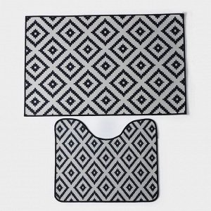 Набор ковриков для ванной и туалета Доляна «Грета», 2 шт: 50?80, 40?50 см, цвет чёрно-белый