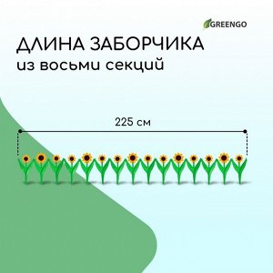 Ограждение декоративное, 32.5 x 225 см, 5 секций, пластик, жёлтый цветок «Ромашка»