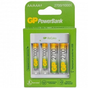 Зарядное устройство GP E411270/100-2CRB4 + 2шт акк. AA (HR06) 2700mAh+ 2шт акк. AAA (HR03) 1000mAh , 1шт