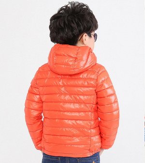 Ультралегкая детская куртка с капюшоном, цвет оранжевый/салатовый