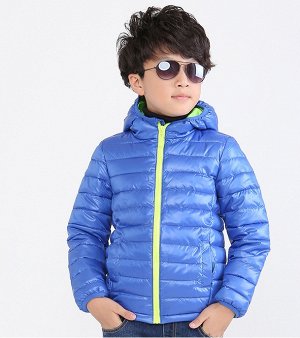Ультралегкая детская куртка с капюшоном, цвет синий/салатовый