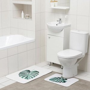 СКИДКА! Набор ковриков для ванны и туалета Доляна «Тропический лист», 2 шт: 50?80, 40?50 см