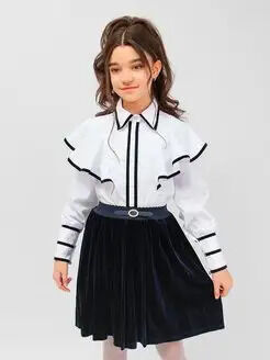 Блузка для девочки хлопковая нарядная белая школьная 128 рр