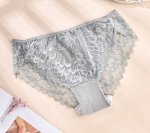 Трусики -слипы эластичные хлопковые с кружевом, с высокой посадкой, серый