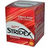Stridex, Одношаговое средство для проблемной кожей, максимальная сила, без спирта, 90 мягких салфеток