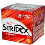 Stridex, Одношаговое средство проблемной кожи, максимальная сила, без спирта, 55 мягких салфеток