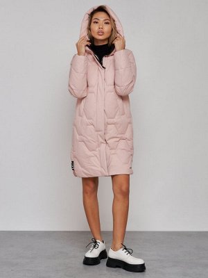 Пальто утепленное молодежное зимнее женское розового цвета 589899R