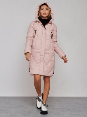 Пальто утепленное молодежное зимнее женское розового цвета 589899R