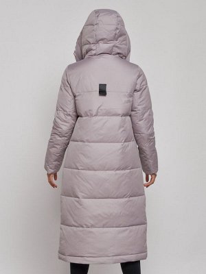 Пальто утепленное молодежное зимнее женское серого цвета 59120Sr