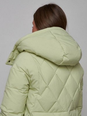 Зимняя женская куртка модная с капюшоном салатового цвета 52302Sl