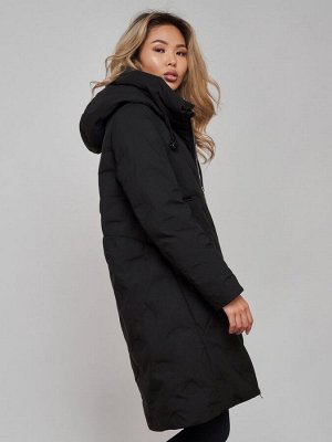 Пальто утепленное молодежное зимнее женское черного цвета 59121Ch