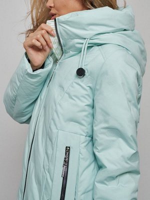 Пальто утепленное молодежное зимнее женское бирюзового цвета 59121Br