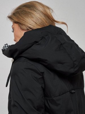 Пальто утепленное молодежное зимнее женское черного цвета 59122Ch