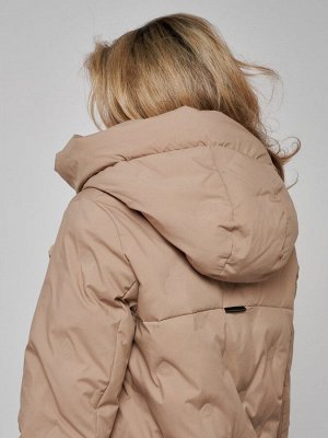 Пальто утепленное молодежное зимнее женское бежевого цвета 59122B